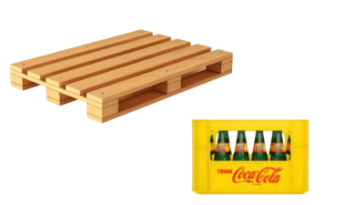 Europalette und Fanta Harassen und Flaschen Ansicht