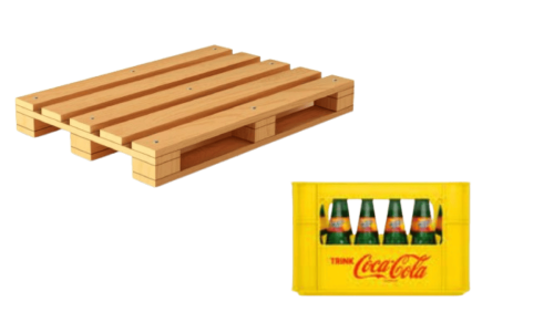 Europalette und Fanta Harassen und Flaschen Ansicht